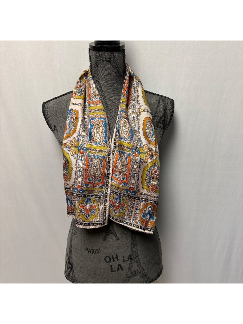 Paisley Acetate Scarf Twill Handprinted Made In Japan Multicolor Vintage